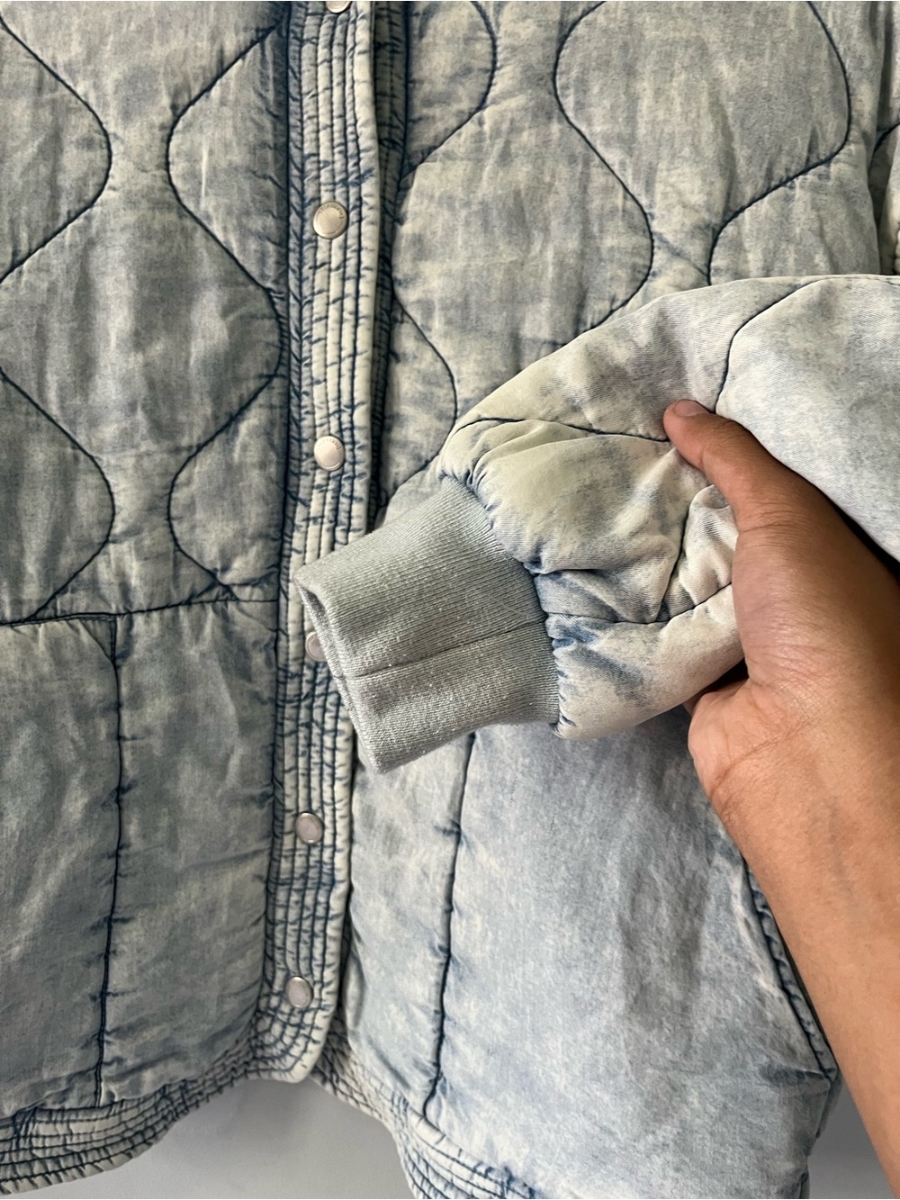 Light Gray denim wash boho Quilted Women's Jacket - Picture 5 of 14